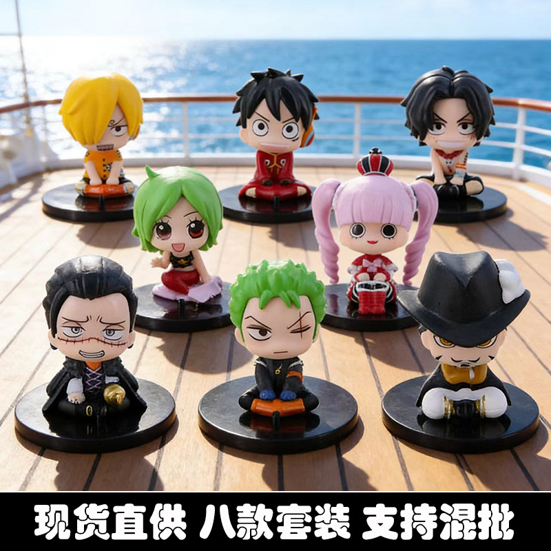 8 Types of One Piece Sitting Posture Q-Version Figures: Luffy, Ace, Sanji, Zoro, Baking-Themed Desktop Ornaments, Anime Wholesale