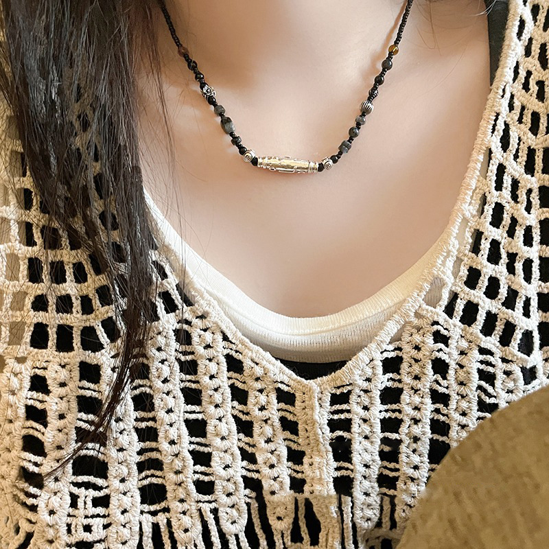 "Tianzhu" Xizang style silver necklace handmade beaded vintage design transfer clavicle chain 2023 new female