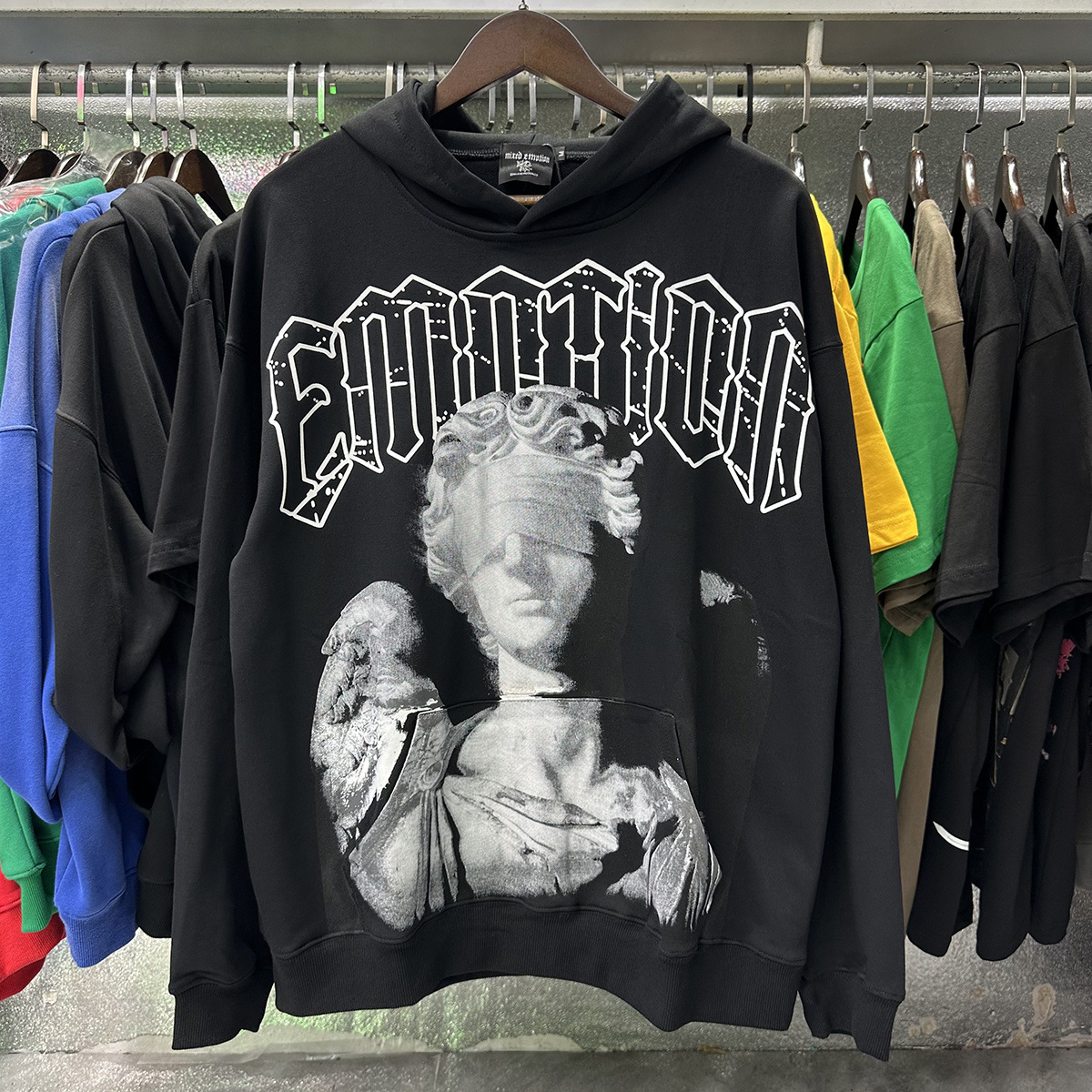 Mixed Emotion Blind Angel Print High-Quality Terry Hoodie Sweatshirt for Men and Women Trendy Brand