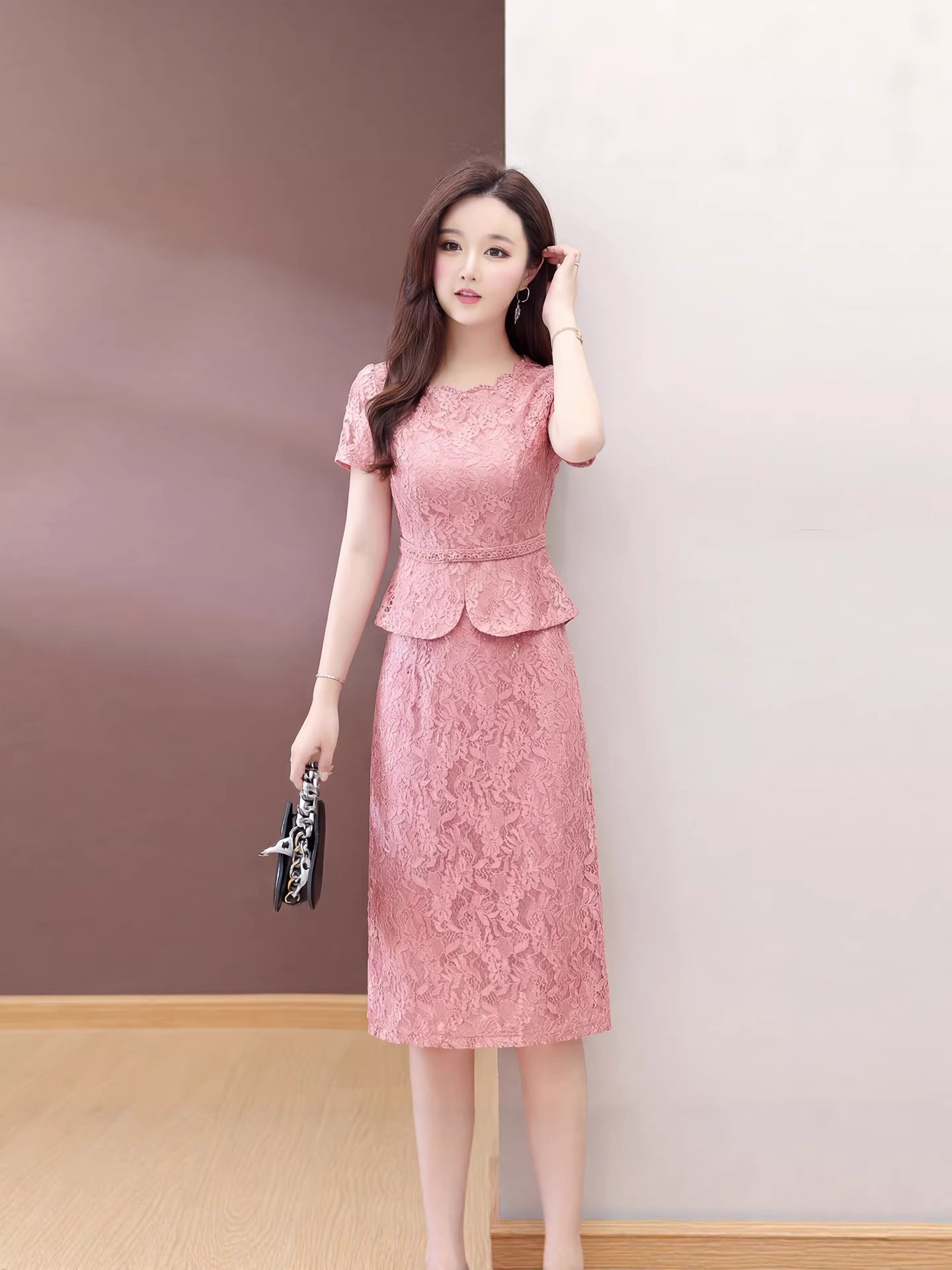 2026 Summer New Stylish Faux Two-Piece Lace Dress for Women, Elegant Slim-Fit Petite Wedding Party Dress