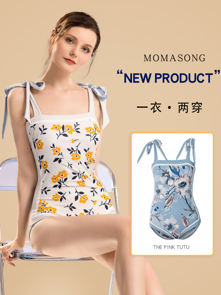 Momasong New Women's One-piece Swimsuit Double-sided Printed Two-wear Strap Slimming Sexy Vacation Swimsuit Women