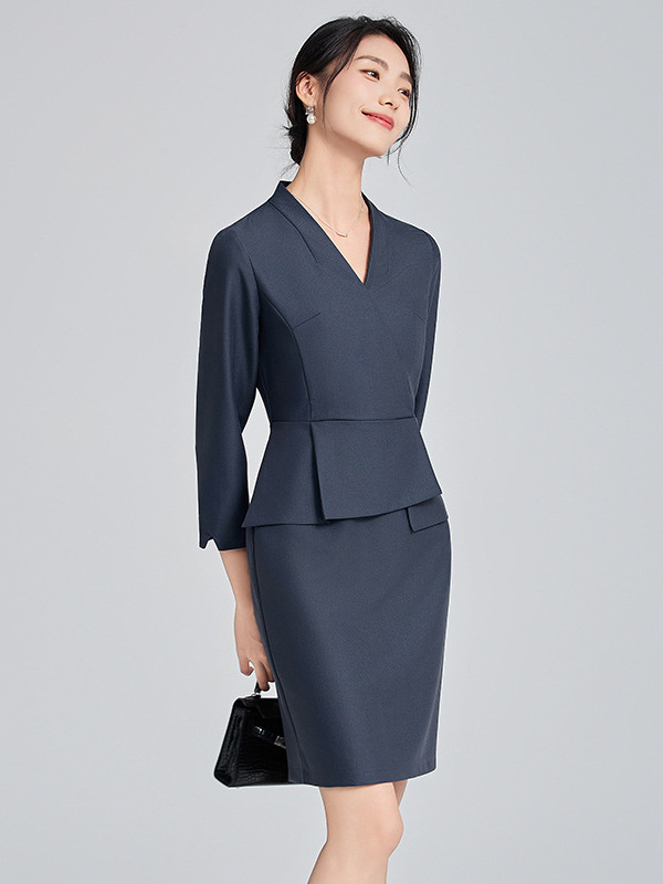 Seven Valley Niang Fake Two-piece Short-sleeved dress Women's Seven-sleeve 2024 Autumn Professional Tight Waist Hip Dress