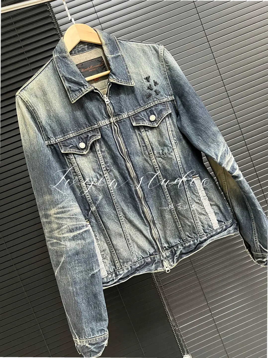 Green Studio Undercover 06Aw Insect jacket Embroider Washed Heavyweight Denim jacket