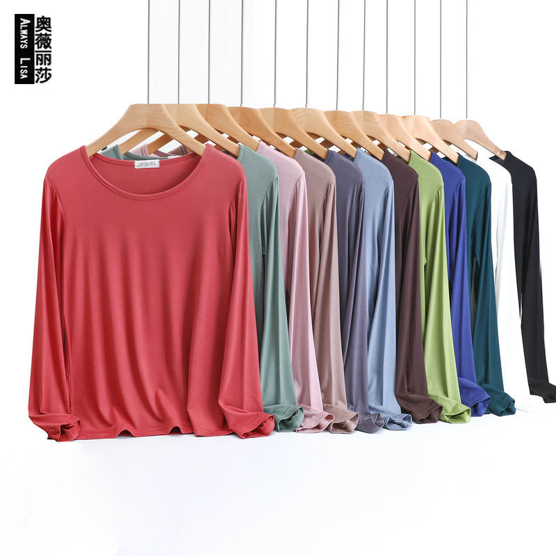 Cross-Border Plus-Size Spring and Autumn Korean Style New Round-Neck Modal Base Shirt Women's Long-Sleeve T-Shirt Thin Autumn Top