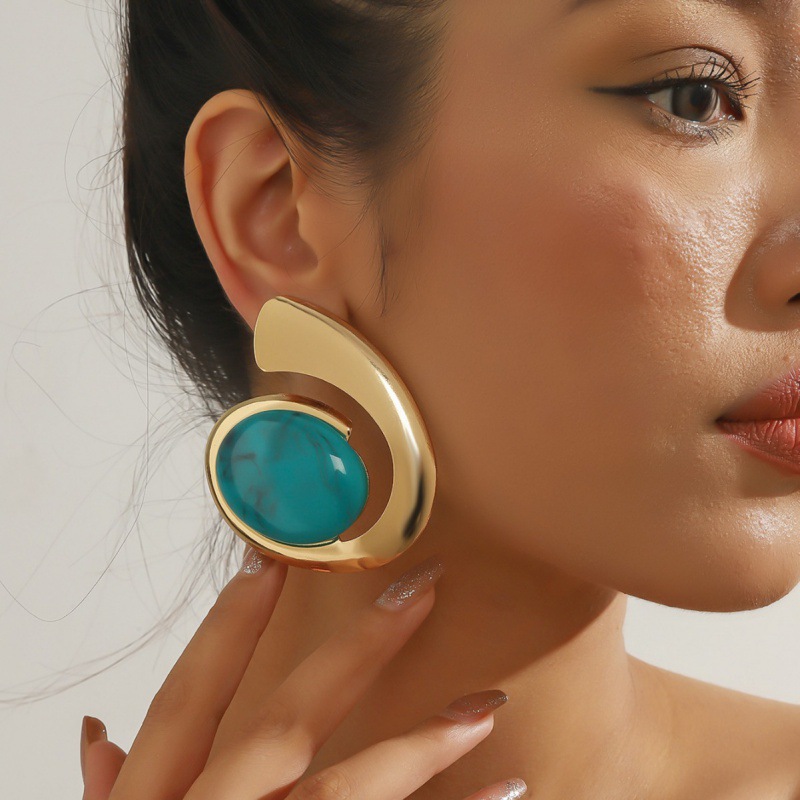 Summer European and American Fashion Exaggerated Trendyy Earrings Jewelry Unique Personalized Design Turquoise New Earrings Earrings Trend