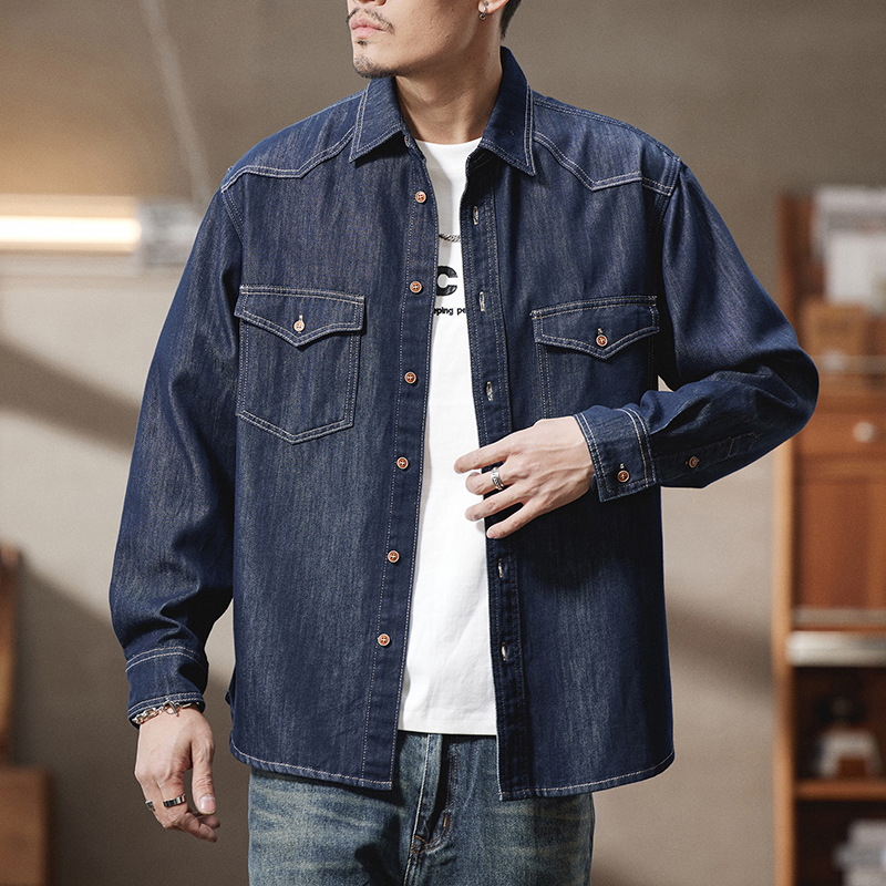 809# plus size men's spring and summer new non-fading tannin Denim shirt men's loose Joker original cow cardigan shirt