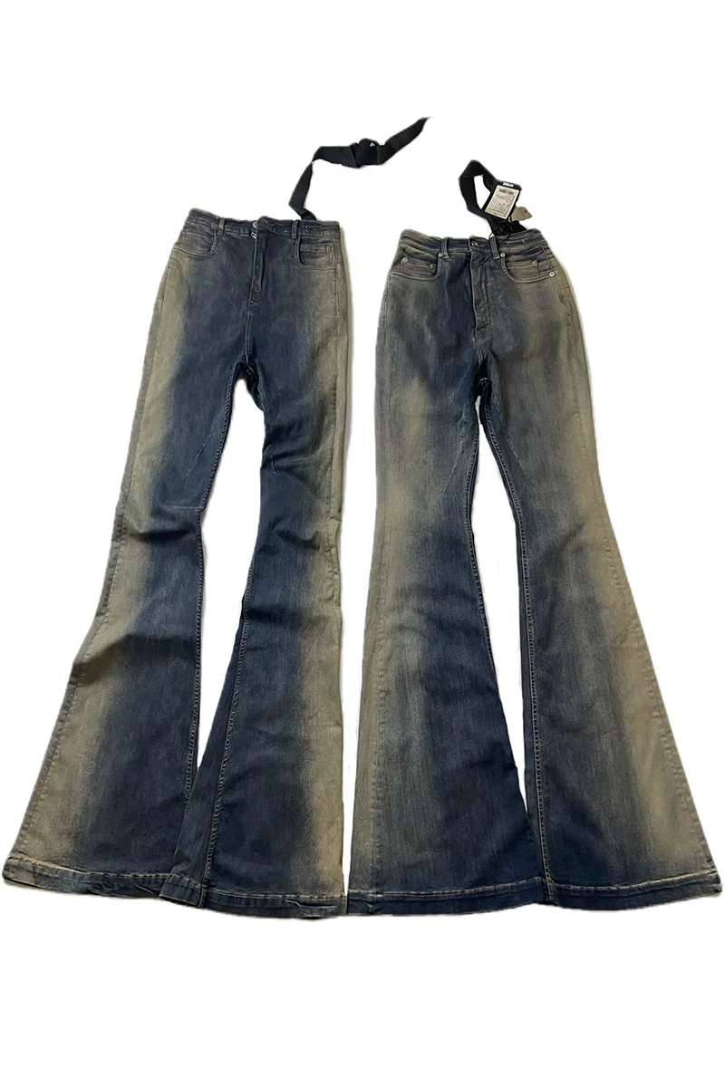 Market casual RO washed gradient slim fit straight tube micro horn elastic stacking denim jeans
