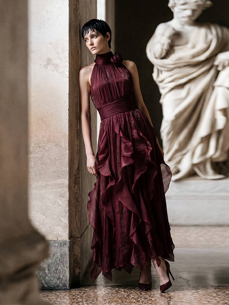 French-Style Stand-Collar Sleeveless High-Waisted Solid Color Gown Long Dress 2026 Summer New Solid Color High-End Dress for Women