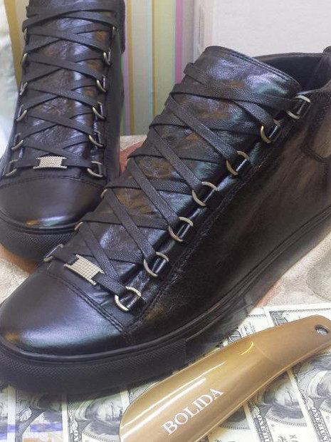 European Classic Paris ins Men's Shoes Black High-Top Wrinkled Leather Oil Wax German Training White Genuine Leather Sneakers