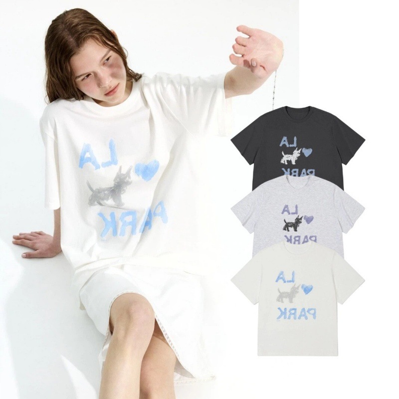 Rongmei Puppy Print Short-Sleeved T-Shirt for Women 2026 Spring and Summer New Korean Style Lc Style Loose Casual Pure Cotton Top