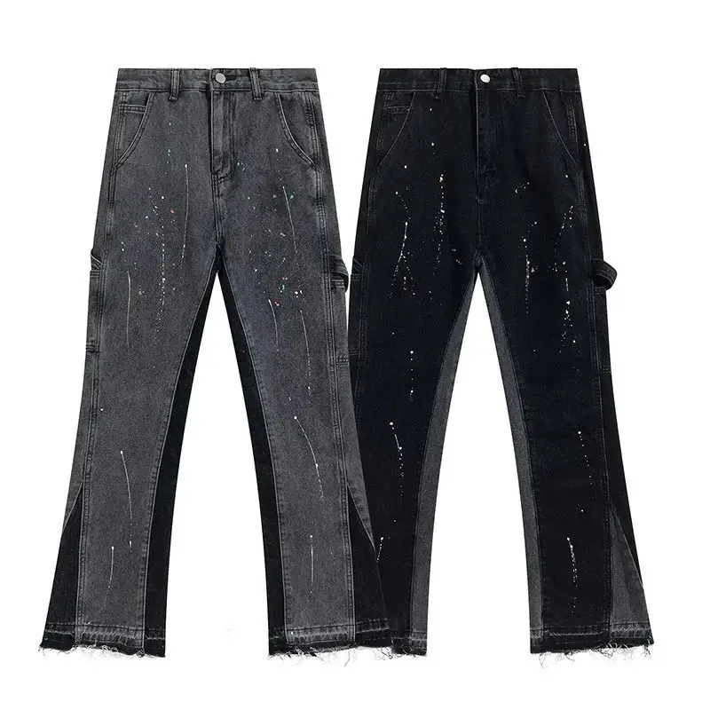 Stretch Jeans Straight Ink Dot Decoration Pants for Men and Women
