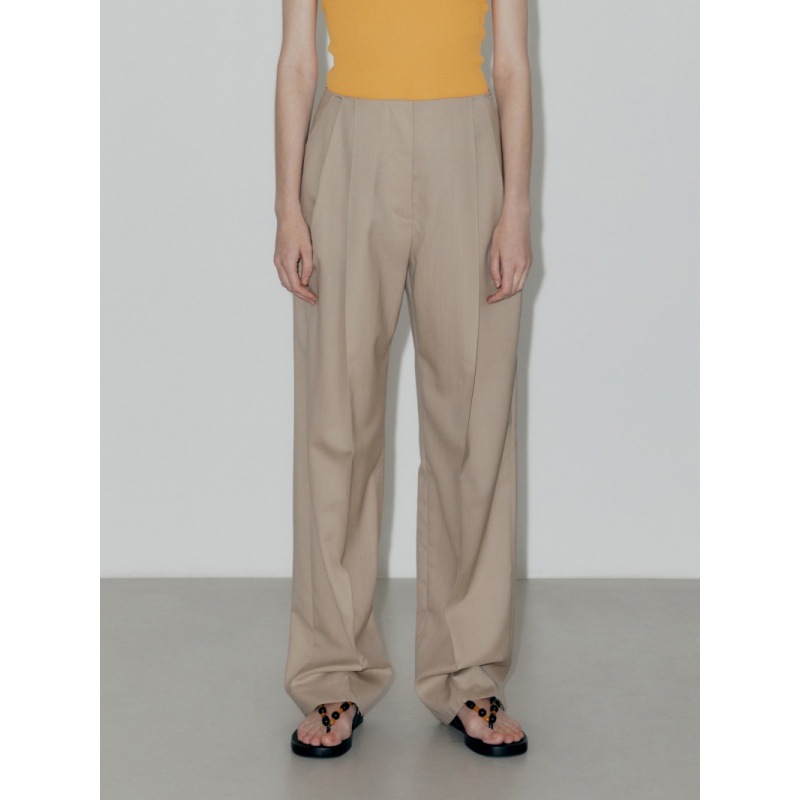 Longmei Mid-Waist Pleated Trousers for Women 2025 Early Autumn New Korean Style Lc Casual Loose Straight Wide-Leg Long Pants