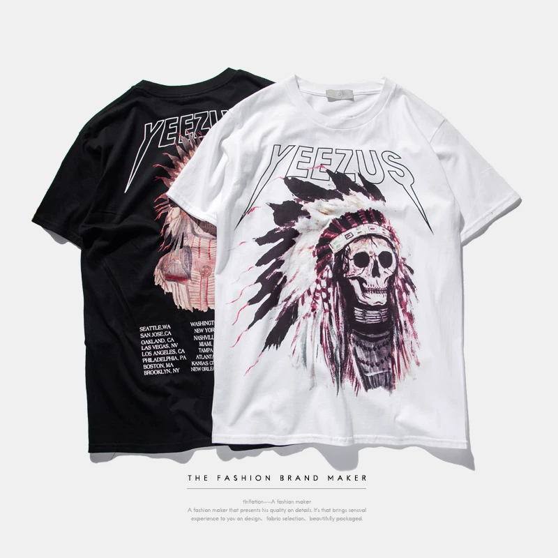2017 Pure Cotton Skeleton Chieftain Men's and Women's T-shirt YEEZUS T Shirt KANYEyeezy European and American Trendy Brand Foto QC de TAOBAO na Qualit.ly