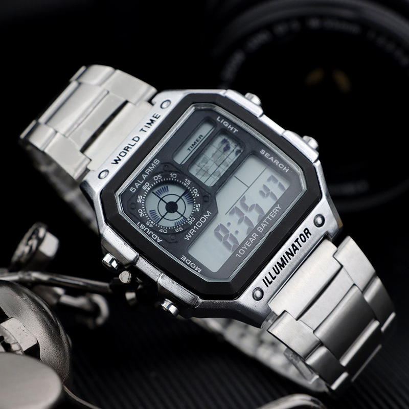 Cross-border new electronic watch multi-functional outdoor sports waterproof watch military camouflage electronic watch AE1200 Foto QC de 1688 na Qualit.ly