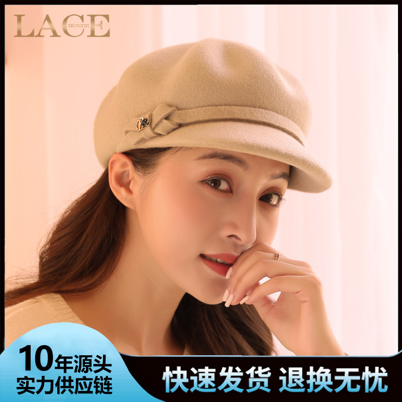 Wool Hat Women's Autumn and Winter Korean Style Beret Wool Hat Casual Painter Hat British Octagonal Hat Newsboy Hat