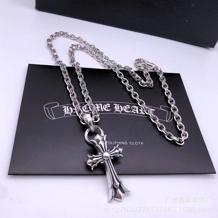 Ch Crouch Retro Double-Layer Cross Pendant Necklace Fashionable Stylish Versatile Sweater Chain for Men and Women Couples
