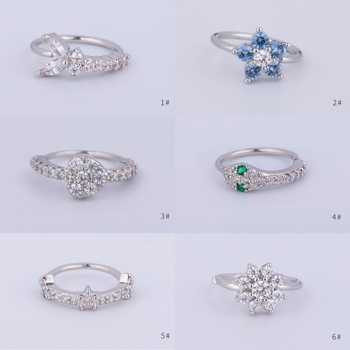 New zircon non-hole lip ring snake five-pointed star flower lip ring European and American foreign trade cross-border puncture lip ring lip nail nose nail nose ring