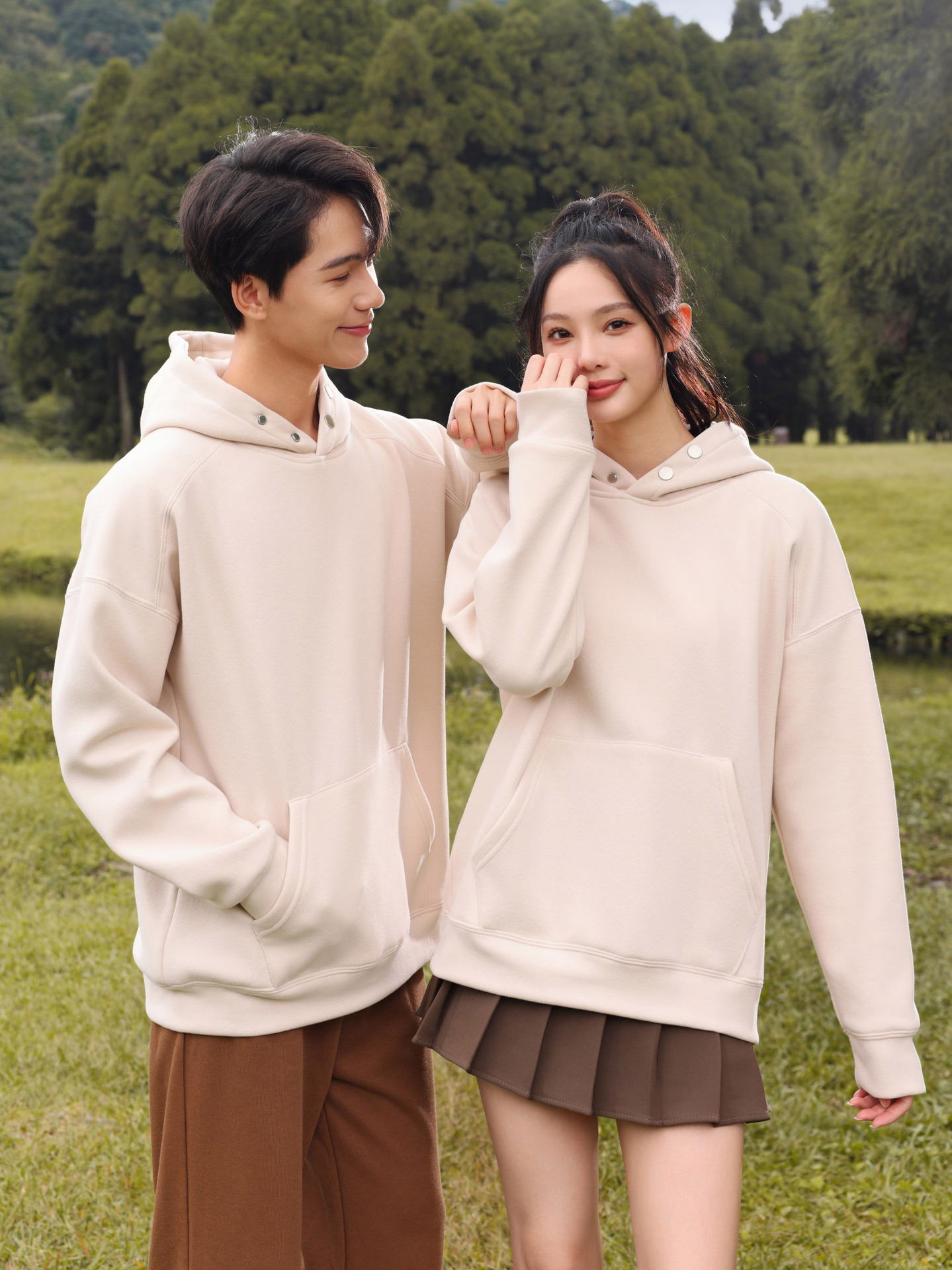 New Autumn and Winter Hooded Buckle Fashion Sweatshirt Custom Knitted Loose Trendyy Men's and Women's Off-Shoulder Raglan Cardigan Jacket