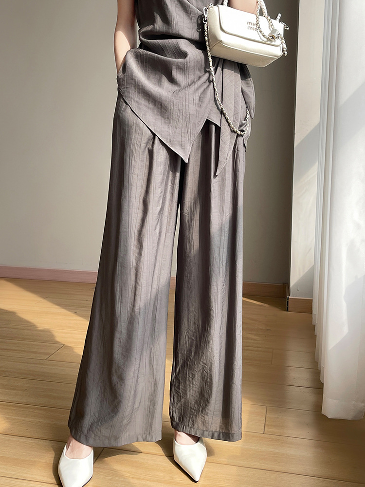 25 New Summer Women's Relaxed Satin Peach Crepe Silky Wide-Leg Pants Slimming Versatile Solid Color High-End Long Pants