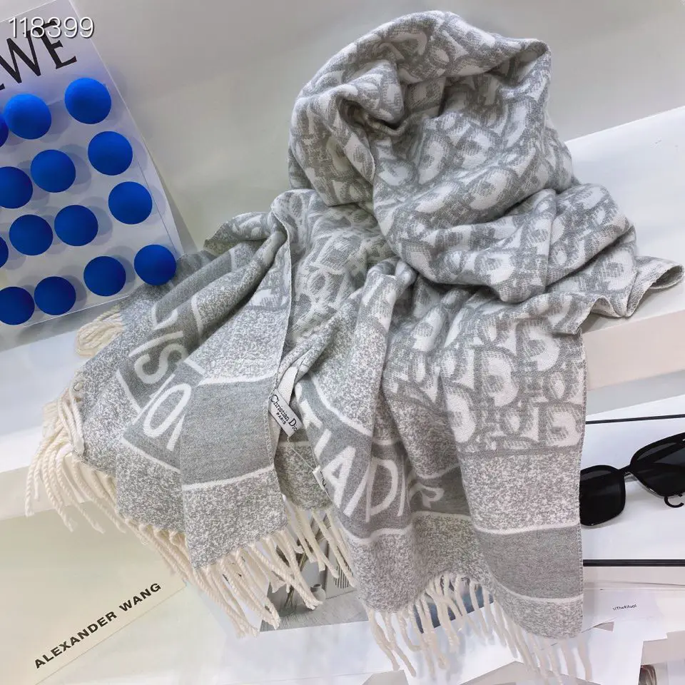 European and American style cashmere scarf, women's letter light gray warm shawl, autumn and winter double-sided dual-use scarf factory for hair replacement