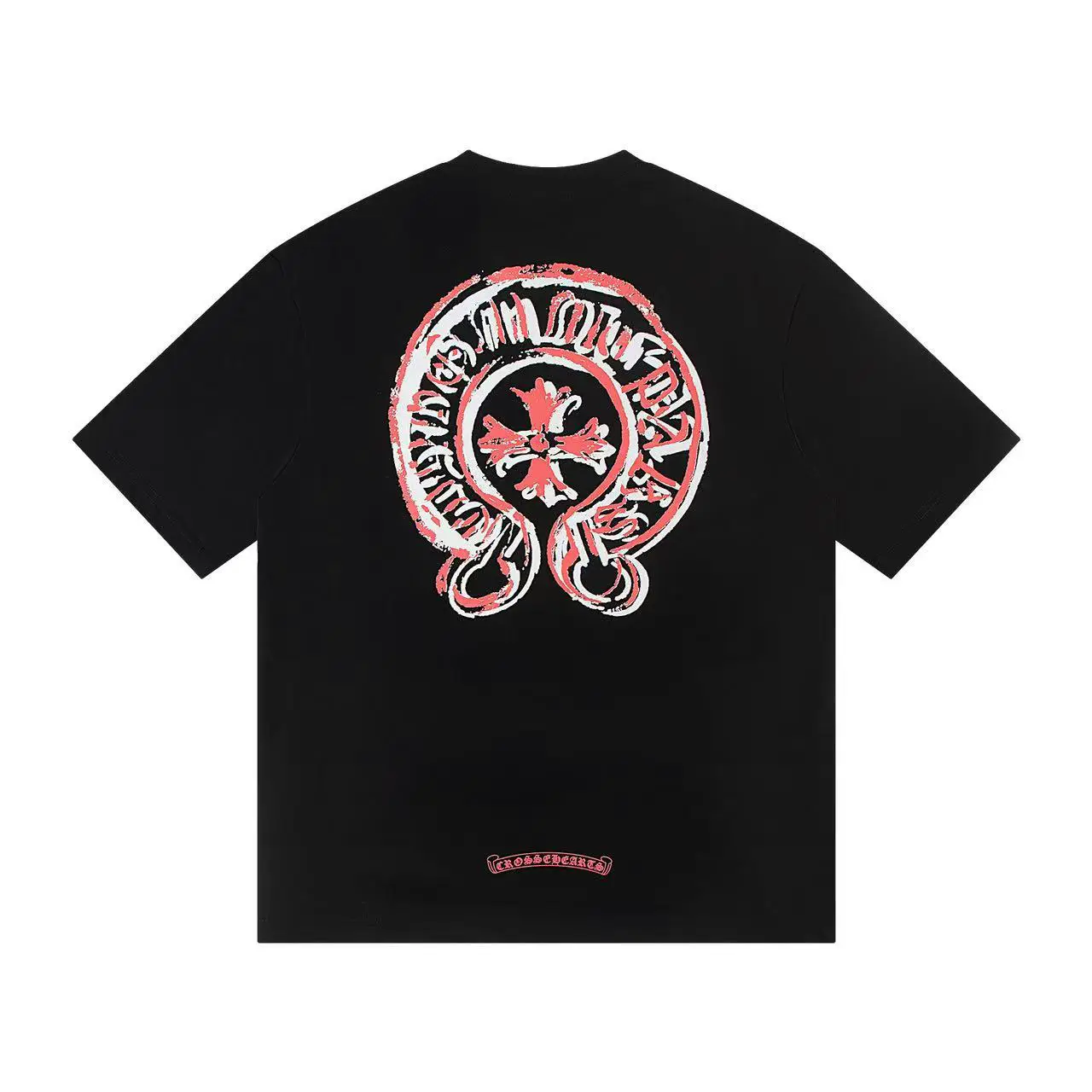 2025 New Summer Ch Horseshoe Print Sanskrit Printed Short-Sleeved T-Shirt for Men and Women, One Piece Drop Shipping