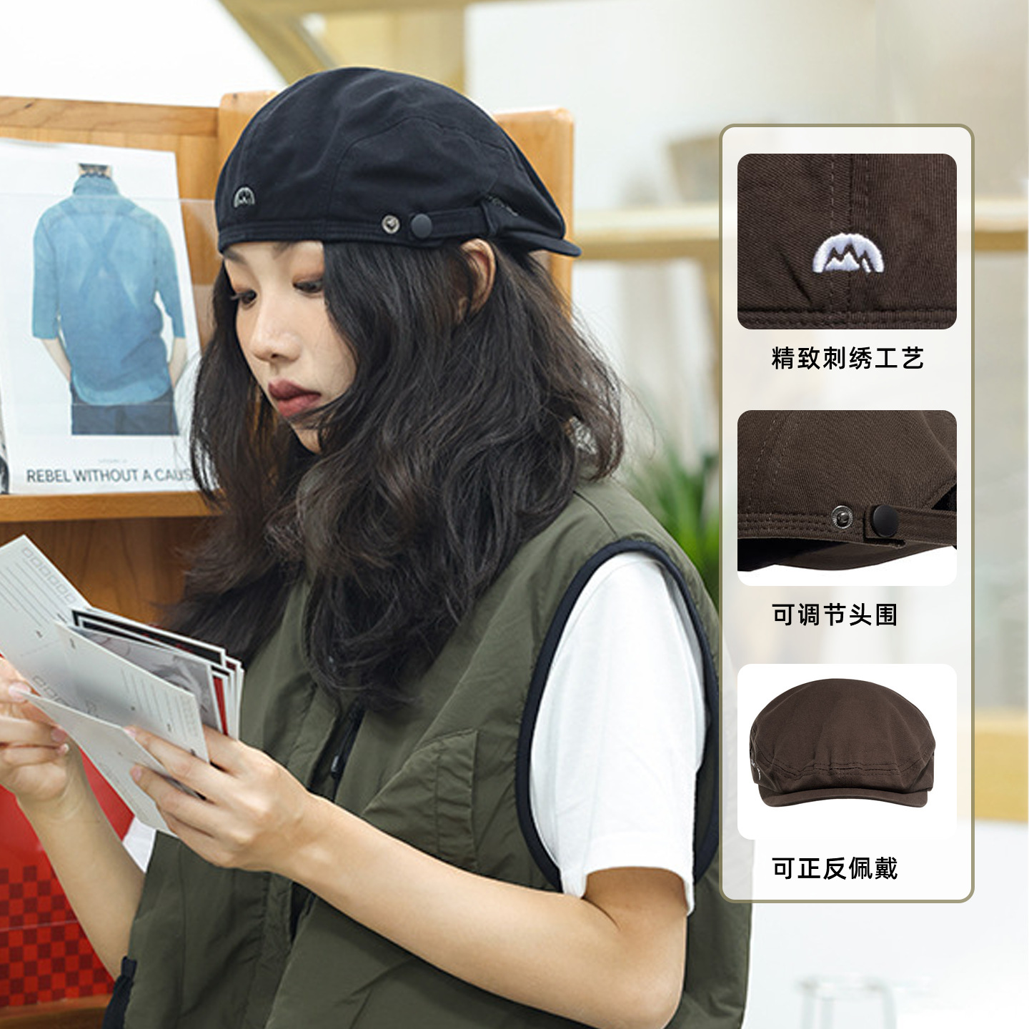 Japanese Retro Forward Cap for Women, Spicy Girl Style, Large Head Circumference, Spring and Autumn Beret, Men's Stylish Newsboy Cap, Women's Hat
