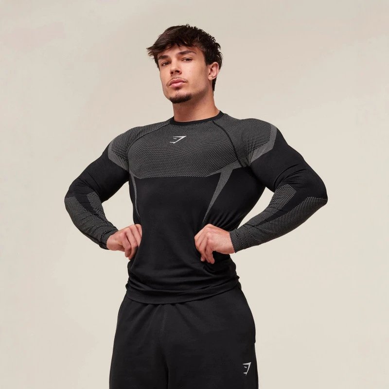 Fitness Top Men's Explosive GYMSHARK Tight Men's Running Training Long Sleeve T-Shirt Muscle Shark