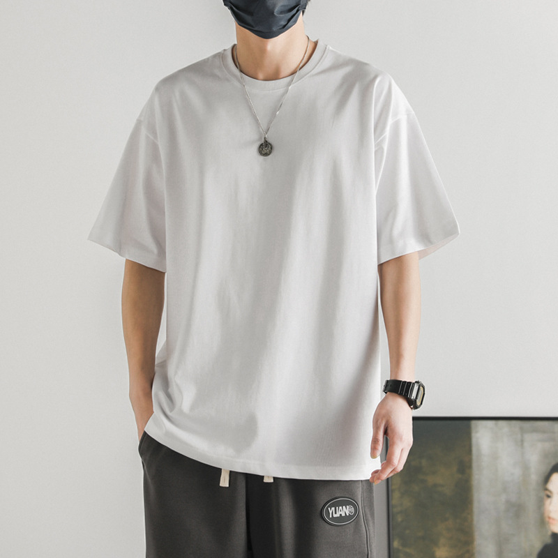 Fashion Brand Summer Men's Short-sleeved Solid Color T-shirt Men's Cotton 200g Crewneck Plus Large Size Loose Short-sleeved Shirt