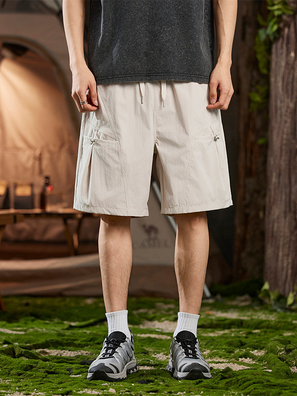 Jianheng American-Style Cotton and Linen Ice-Feel Work Shorts for Men, Summer Straight-Cut Retro Cuffed Pocket Casual Five-Point Shorts