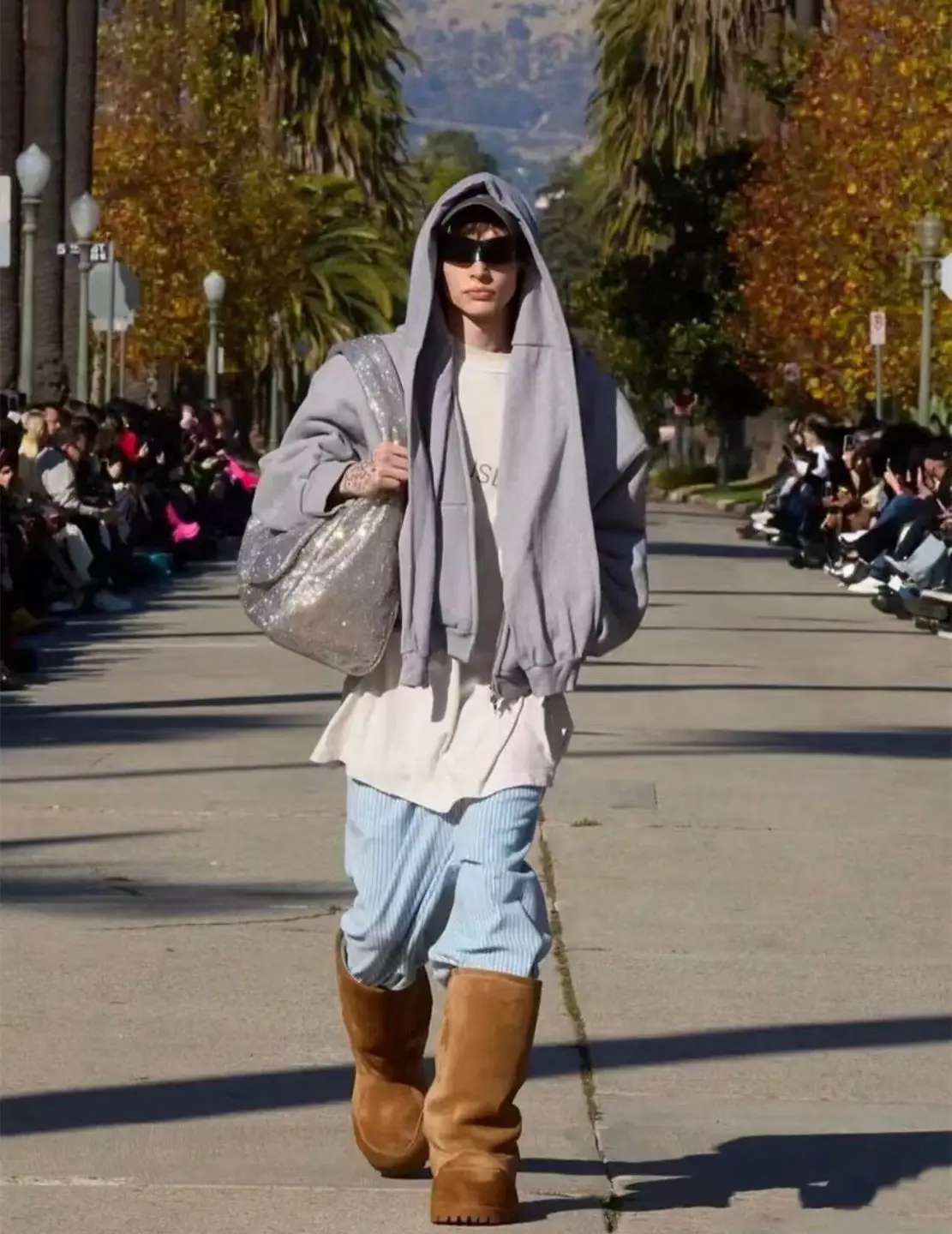 In Stock/24Fw Runway Style Yarn-Dyed Striped Loose Straight Casual Plush Fabric Sweatpants