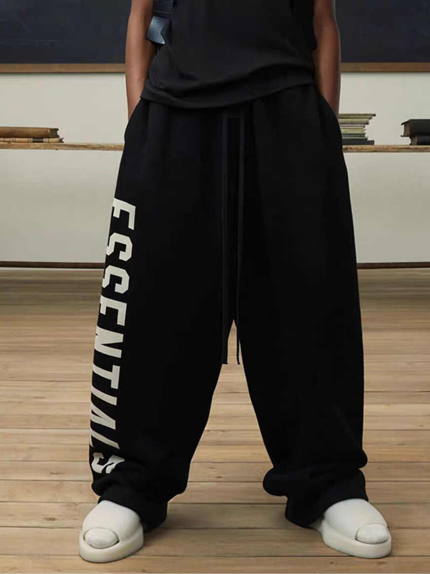 Fog Stack Essentials Trendy Brand Fleece-Lined Casual Loose Straight-Leg Pants for Men Autumn and Winter