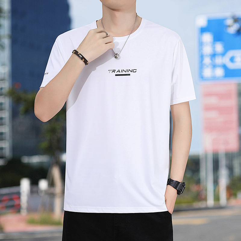 Foreign Trade 2024 Ice Silk Short-sleeved T-shirt Plus Size Men's Quick-drying Short-sleeved Ice Silk Men's and Women's T-shirt Sports Short-sleeved T-shirt