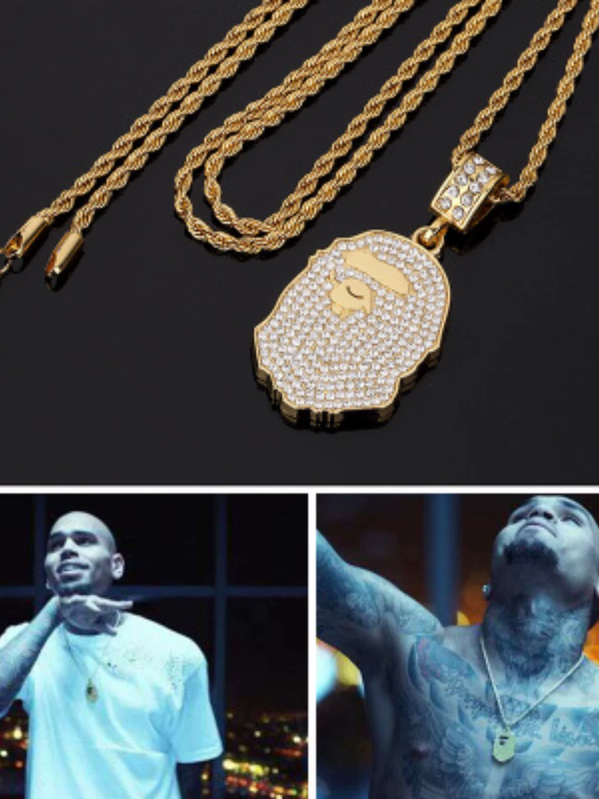 Hiphop Chain Chris Brown Style Handmade Diamond-Encrusted Ape Head Pendant Hip-Hop Necklace Accessories
