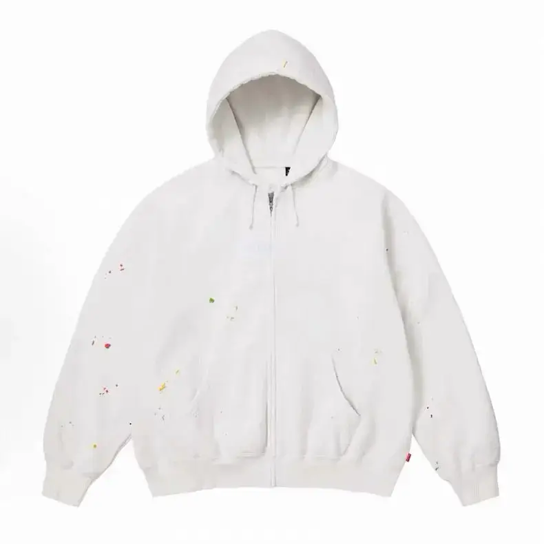 Independent Box Logo Zip up Hooded Sweatshirt with Splash-Ink Design, Same Style as Ziyu