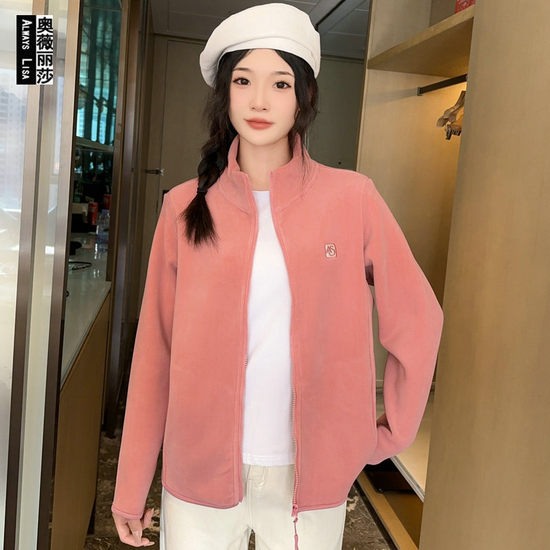 Fleece Coat Women's Autumn and Winter 2024 New Purple Austrian Velvet Thickened Liner Collar Zipper Fleece Sweatshirt