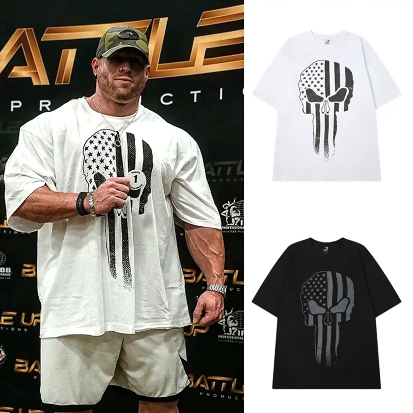 Gasp Men's Fitness Clothing Short-Sleeve Training Shirt T-Shirt Sports Skull American Retro Loose Fit Guashipu