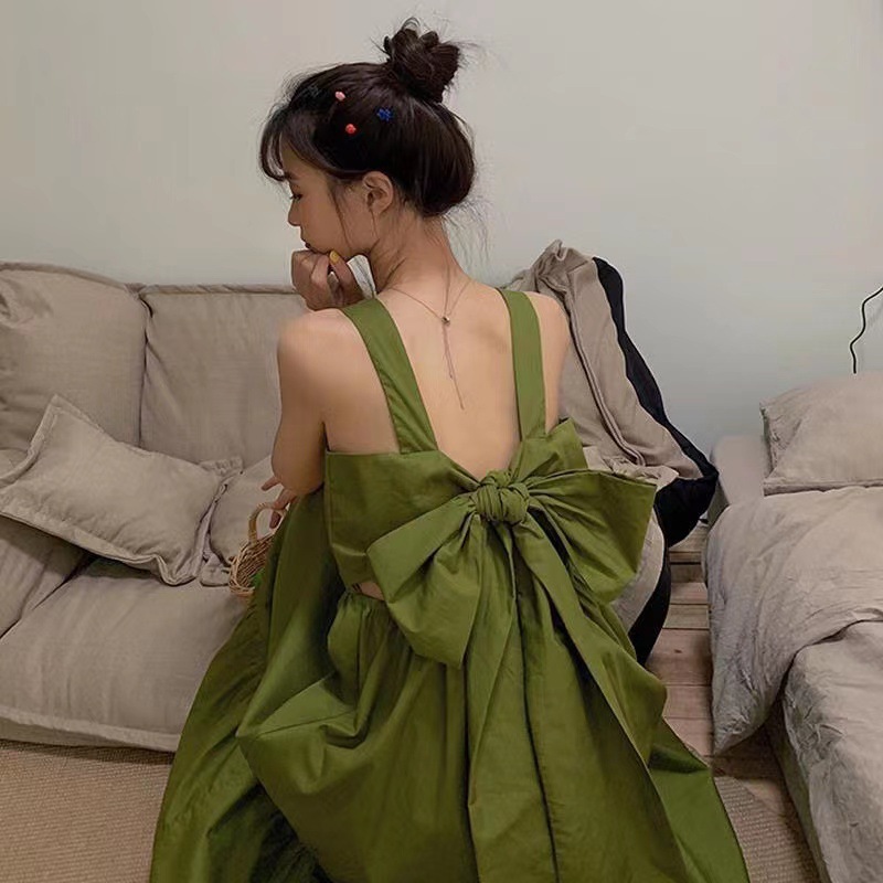 2022 Summer New Arrival Skirt Super Fairy Mori Style Avocado Green Sling Dress Sweet Backless Green Fairy Dress