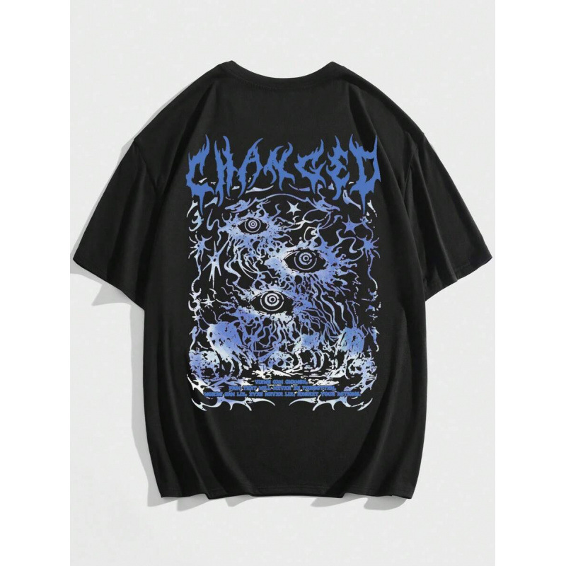 European Size Cross-Border Pure Cotton Goth Spring Casual Graphic Men's Printed Round