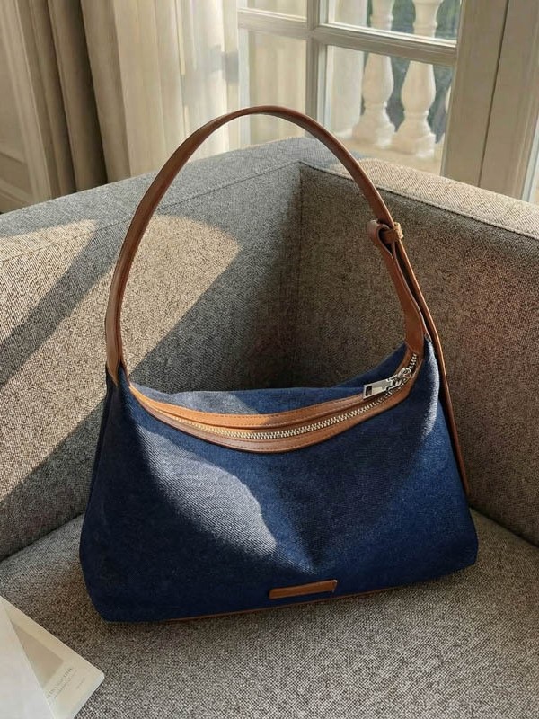 Korean Style Niche Denim Underarm Bag for Women, Winter Retro Casual Versatile Small Bag with a High-End Feel, Handbag and Shoulder Bag