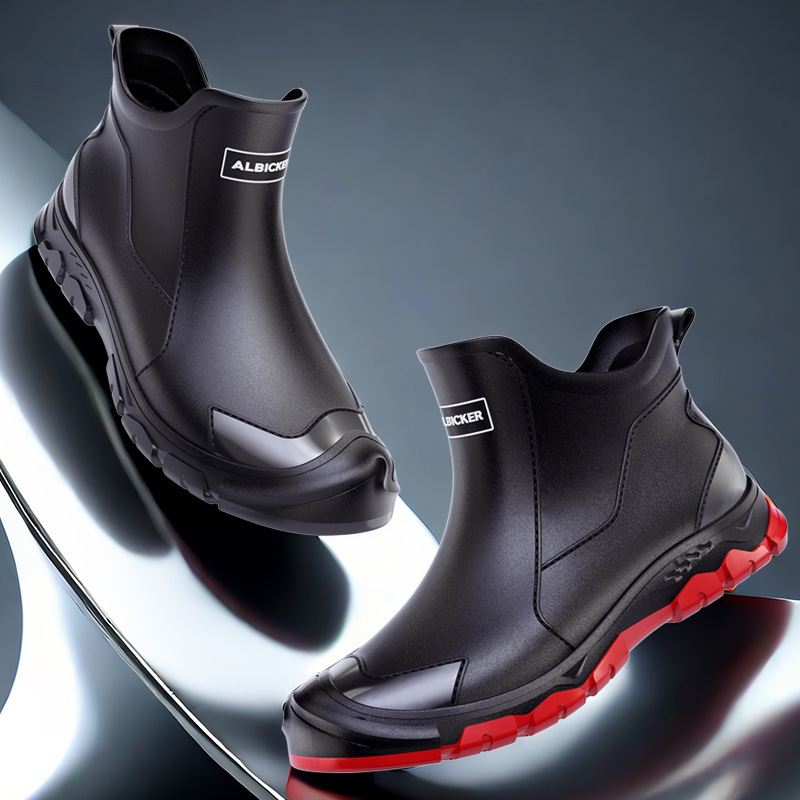 Korean Style Short Rain Boots 36-48 Extra Large Size Fashionable Couple's Rain Boots for Men and Women Outdoor Water-Resistant Rubber Shoes Non-Slip Parent-Child Shoes