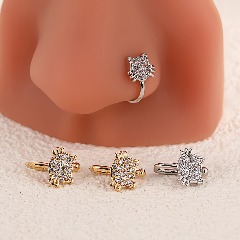 Cross-Border Cute Kt Cat Nose U-Shaped Nose Clip Sweet Piercing-Free Nose Nail European and American High-End Copper Gold-Plated Diamond Nose Ring