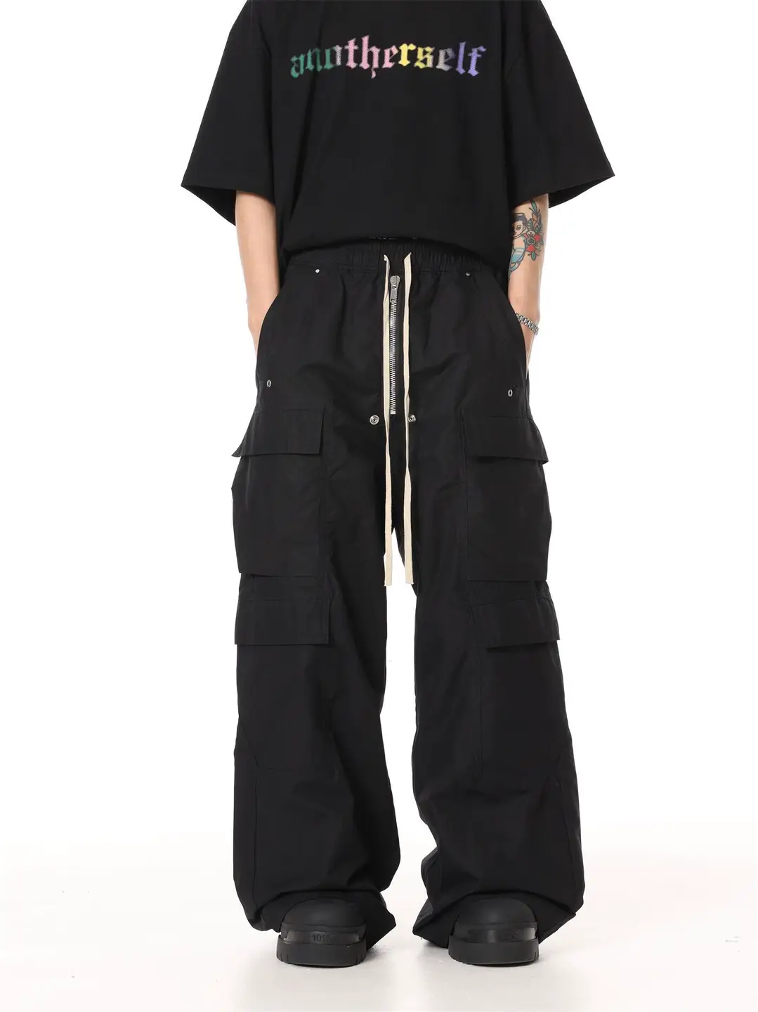 2024 American Style Retro High Street Multi-Pocket Drawstring Crowd Pants Men's Ins Loose Casual All-Match Wide Leg Pants