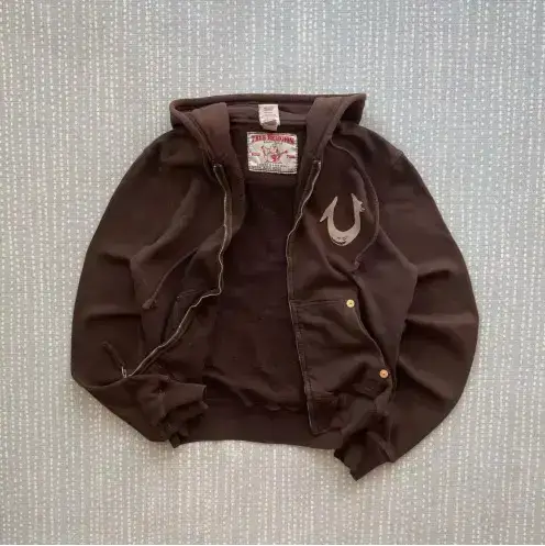 Cross-Border 2025 Zipper Sweatshirt, Cool and Trendy Influencer Style, Hooded Cardigan with Letter True Religion, New Top