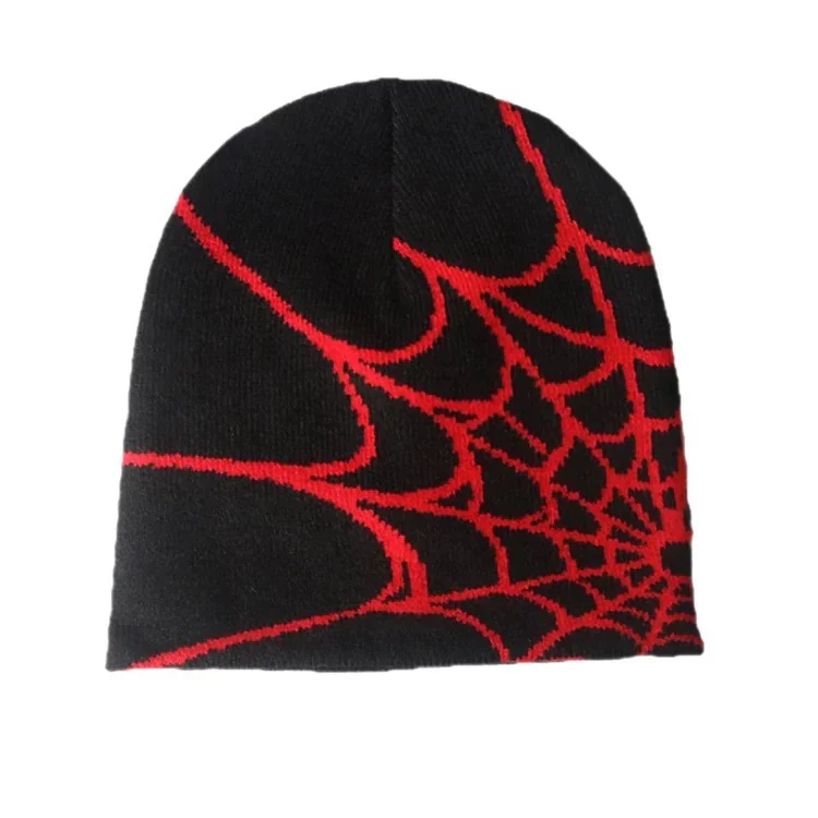 Red Ice Hat Spider Black and Red Punk Hip-Hop Subculture Niche Street Knit Hat