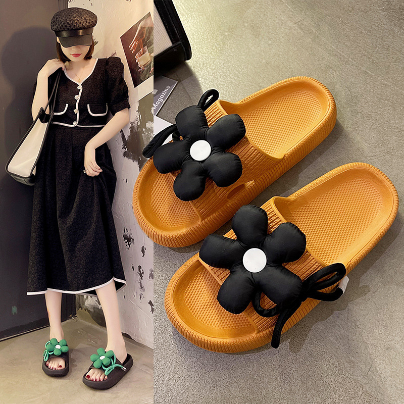 Poop-feeling Rainbow Flower EVA Slippers Summer Women's Soft Bottom Non-slip Flat Sandals Lightweight Outer Wear Beach Shoes