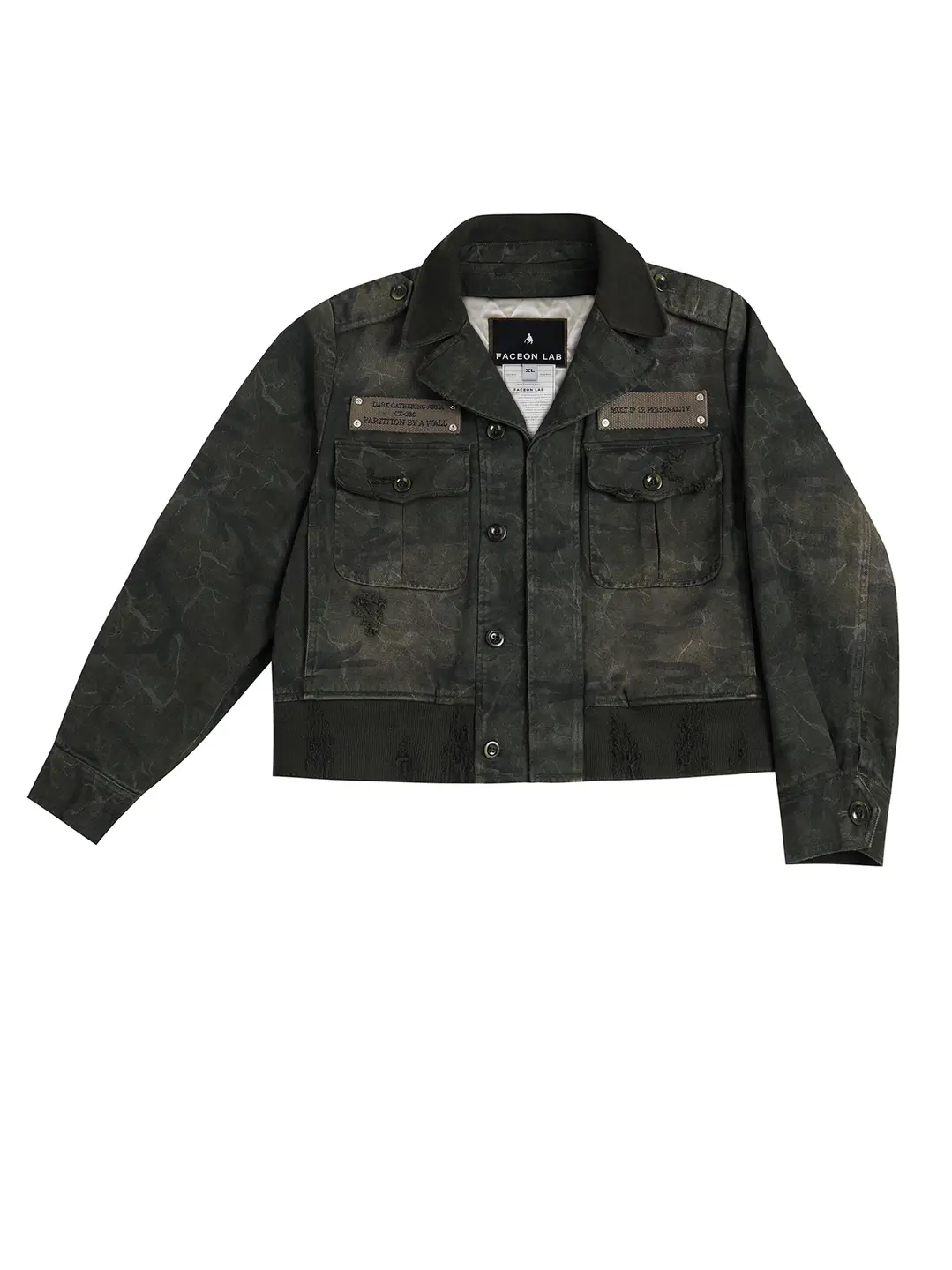 Today's Youth Faceonlab P37 Battle-Damaged Jacket Workwear Lapel Cotton Jacket Designer Style Coat Military Green