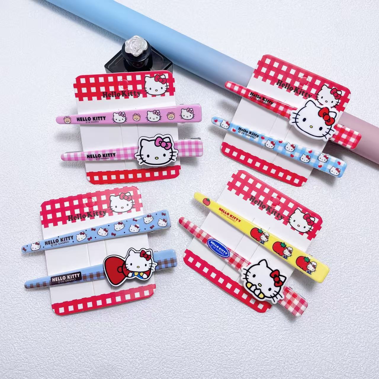 Officially Licensed Hello Kitty Classic Plaid Cute Cartoon Acrylic Hairpin 13830
