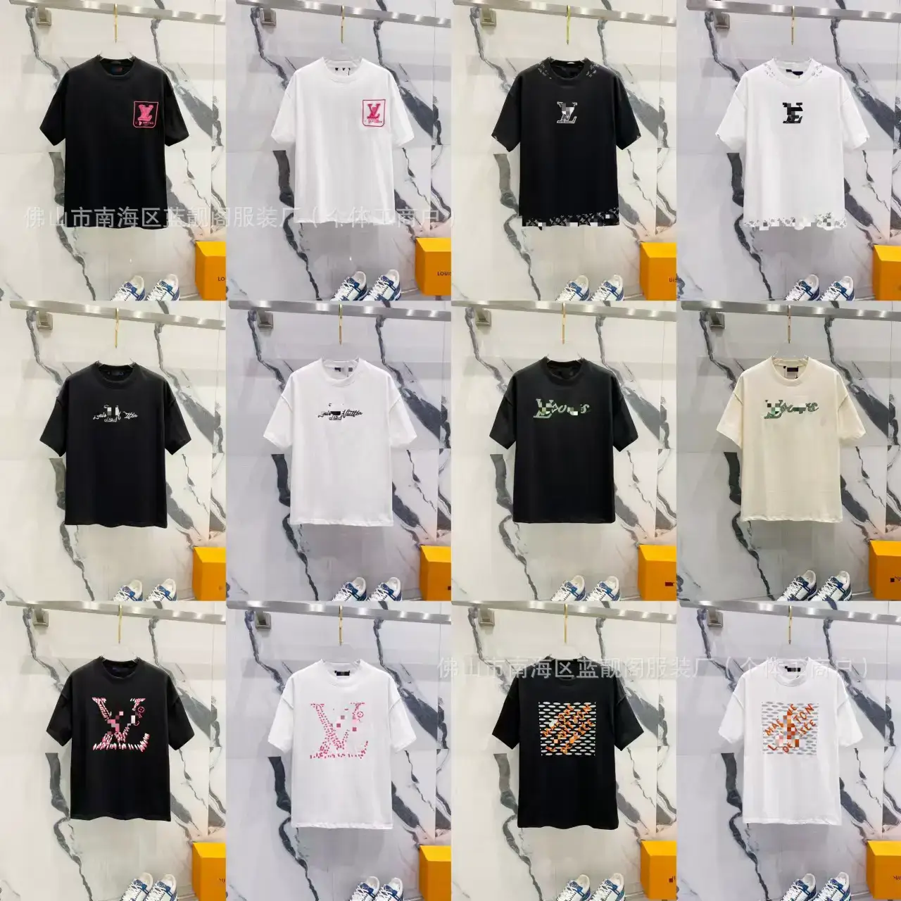 Cross-Border Luxury Trendy High-Quality L Full-Print Letter Short-Sleeve Trendy Brand Foreign Trade Classic Round-Neck Loose T-Shirt for Men and Women