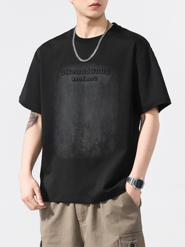 Mingge | 2025 Summer Ice-Feel Stereo Letter Stamped Short-Sleeved T-Shirt Men's Trendyy Versatile Loose Casual Top