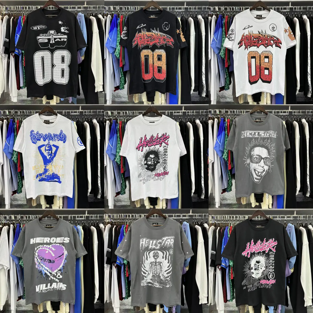 Spot foreign trade trend brand Hell Star Instagram new American heavyweight high street short sleeved vlbe men's and women's base T-shirt